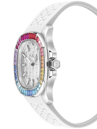 Angle shot of Philipp Plein PWTAA0223 White Silicone Womens Watch on white background