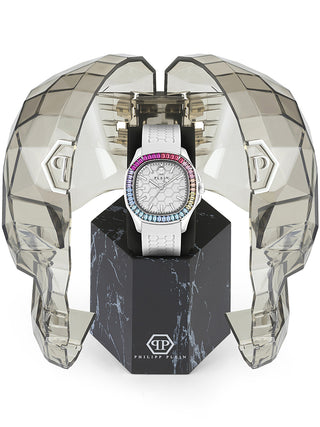 Angle shot of Philipp Plein PWTAA0223 White Silicone Womens Watch on white background