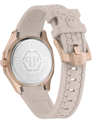 Angle shot of Philipp Plein PWTAA0423 Beige Silicone Womens Watch on white background