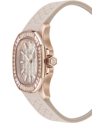 Angle shot of Philipp Plein PWTAA0423 Beige Silicone Womens Watch on white background