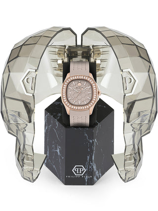 Angle shot of Philipp Plein PWTAA0423 Beige Silicone Womens Watch on white background