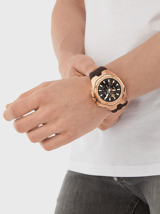 Angle shot of Philipp Plein Chronograph PWTBA0223 Brown Silicone Unisex Watch on white background