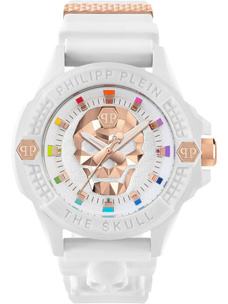 Front view of Philipp Plein PWUBA0123 White Silicone Unisex Watch on white background