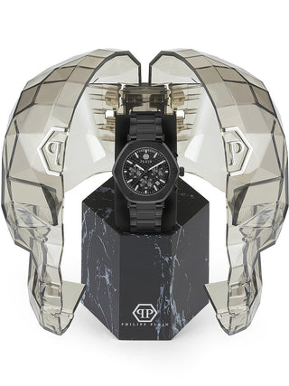 Angle shot of Philipp Plein Chronograph PWZBA0623 Black Stainless Steel Unisex Watch on white background