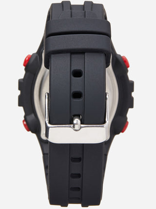 Angle shot of Lorus R2323PX9 Grey Dial Black Silicone Unisex Watch on white background