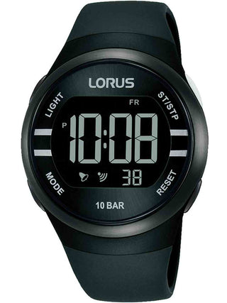 Front view of Lorus Chronograph R2333NX9 Grey Dial Black Silicone Womens Watch on white background