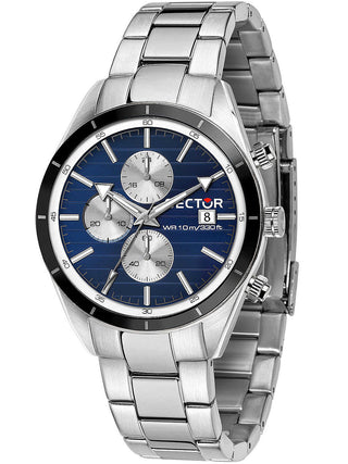 Front view of Sector Chronograph R3273616007 Blue Dial Silver Stainless Steel Unisex Watch on white background