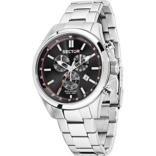 Front view of Sector Chronograph R3273690008 Black Dial Silver Stainless Steel Unisex Watch on white background