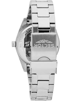 Angle shot of Sector R3253231002 Black Dial Silver Stainless Steel Unisex Watch on white background