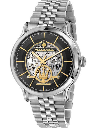 Front view of Maserati R8823118015 Grey Dial Silver Stainless Steel Unisex Watch on white background