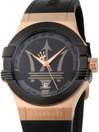 Front view of Maserati Potenza R8851108002 Black Silicone Mens Watch on white background