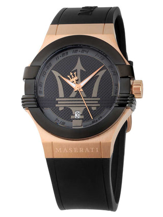 Angle shot of Maserati Potenza R8851108002 Black Silicone Mens Watch on white background