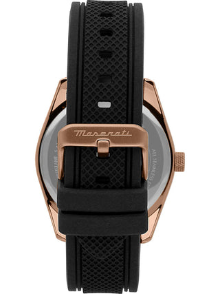 Angle shot of Maserati R8851151002 Black Silicone Unisex Watch on white background