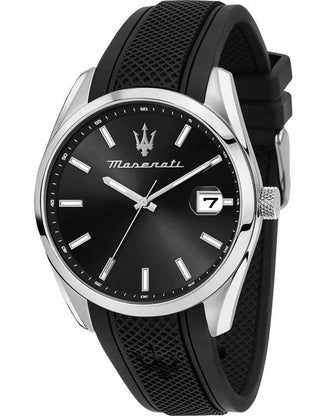 Front view of Maserati R8851151004 Black Silicone Unisex Watch on white background