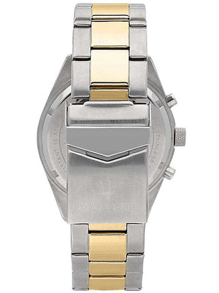 Angle shot of Maserati R8853100021 Silver Dial Gold Stainless Steel Unisex Watch on white background