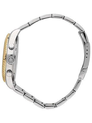 Angle shot of Maserati R8853100021 Silver Dial Gold Stainless Steel Unisex Watch on white background