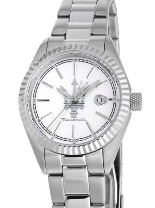Front view of Maserati R8853100503 Silver Stainless Steel Womens Watch on white background