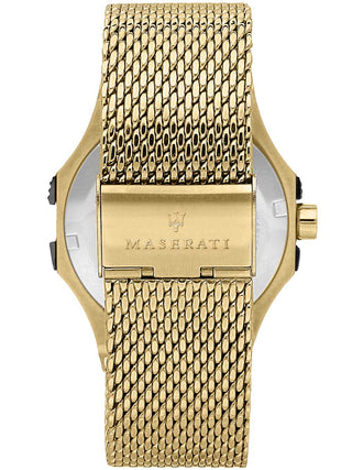 Angle shot of Maserati Potenza R8853108006 Black & Gold Dial Gold Stainless Steel Mens Watch on white background