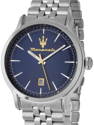 Front view of Maserati R8853118021 Blue Dial Silver Stainless Steel Unisex Watch on white background