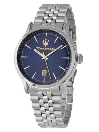 Angle shot of Maserati R8853118021 Blue Dial Silver Stainless Steel Unisex Watch on white background