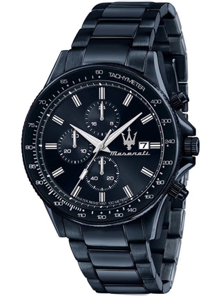 Front view of Maserati Chronograph R8873640023 Blue Stainless Steel Unisex Watch on white background