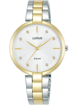 Front view of Lorus RG234VX9 Silver Dial Gold Stainless Steel Womens Watch on white background