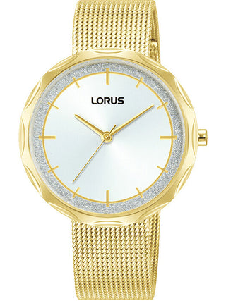 Front view of Lorus RG240WX9 Gold Stainless Steel Womens Watch on white background