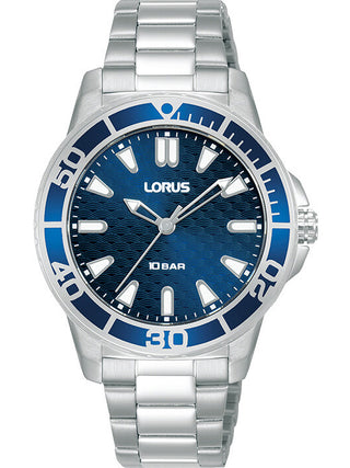 Front view of Lorus RG249VX9 Blue Dial Silver Stainless Steel Womens Watch on white background