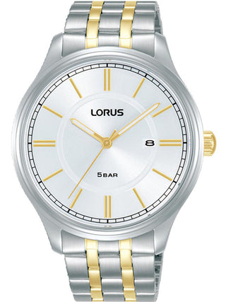 Front view of Lorus RH953PX9 Silver Dial Gold Stainless Steel Unisex Watch on white background