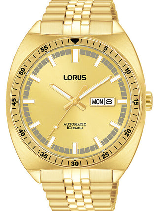 Front view of Lorus RL450BX9 Gold Stainless Steel Unisex Watch on white background