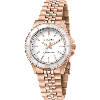 Front view of Sector R3253161531 White Dial Rose Gold Stainless Steel Womens Watch on white background