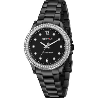 Front view of Sector R3253161535 Black Stainless Steel Womens Watch on white background