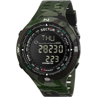 Front view of Sector Chronograph R3251541002 Black Dial Green Silicone Unisex Watch on white background