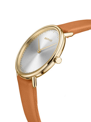 Angle shot of Bering 15729-530 Silver Dial Gold Stainless Steel Womens Watch on white background