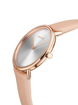 Angle shot of Bering 15729-960 Silver Dial Rose Gold Stainless Steel Womens Watch on white background