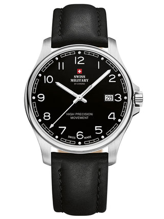 Angle shot of Swiss Military By Chrono SM30200.24 Black Leather Unisex Watch on white background