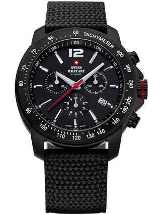Front view of Swiss Military By Chrono Chronograph SM34033.06 Black Nylon Unisex Watch on white background