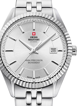Front view of Swiss Military By Chrono SM34065.02 Silver Stainless Steel Unisex Watch on white background