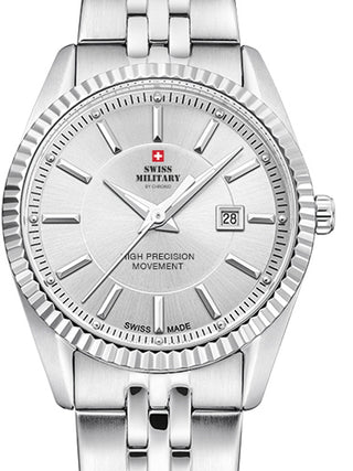 Front view of Swiss Military By Chrono SM34066.02 Silver Stainless Steel Womens Watch on white background