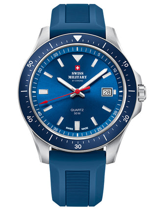 Angle shot of Swiss Military By Chrono SM34082.08 Blue Silicone Unisex Watch on white background