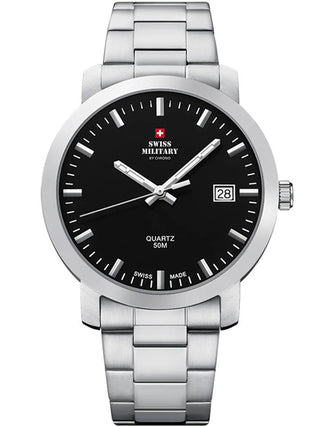 Angle shot of Swiss Military By Chrono SM34083.01 Blue Dial Silver Stainless Steel Unisex Watch on white background