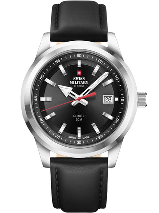 Angle shot of Swiss Military By Chrono SM34094.05 Black Leather Unisex Watch on white background