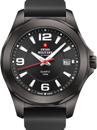 Front view of Swiss Military By Chrono SM34099.03 Black Silicone Unisex Watch on white background