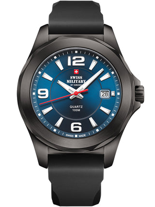 Angle shot of Swiss Military By Chrono SM34099.04 Blue Silicone Unisex Watch on white background