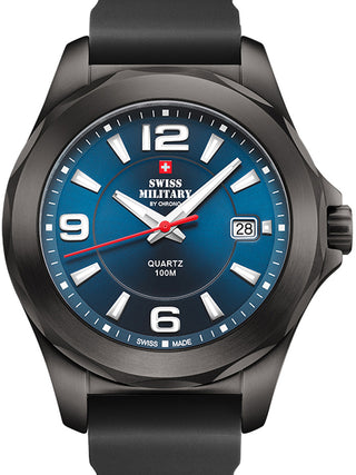 Front view of Swiss Military By Chrono SM34099.04 Blue Silicone Unisex Watch on white background