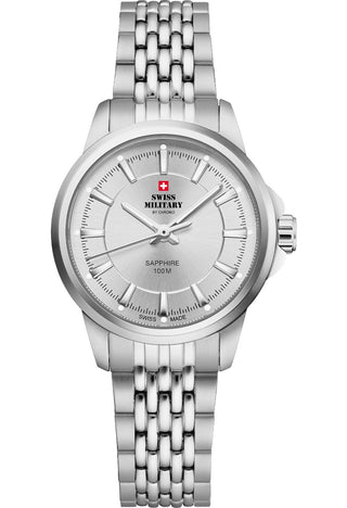 Angle shot of Swiss Military By Chrono SM34105.02 Silver Stainless Steel Womens Watch on white background