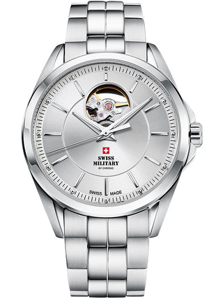 Angle shot of Swiss Military By Chrono SMA34085.22 Silver Stainless Steel Unisex Watch on white background