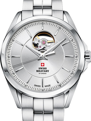 Front view of Swiss Military By Chrono SMA34085.22 Silver Stainless Steel Unisex Watch on white background