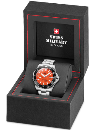 Angle shot of Swiss Military By Chrono SMA34092.03 Silver Stainless Steel Unisex Watch on white background