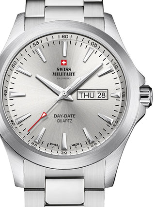 Front view of Swiss Military By Chrono SMP36040.23 White Dial Silver Stainless Steel Unisex Watch on white background